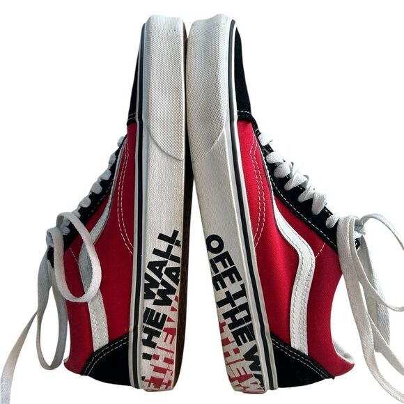 Vans Off The Wall Sole Print Red Black Unisex W8 M 6 Old Skool Sneaker Shoe - Picture 2 of 9